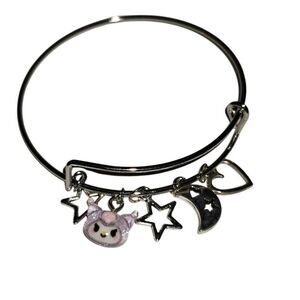 Silver Kawaii Hello Kitty Kuromi Charm Bangle Adjustable Bracelet